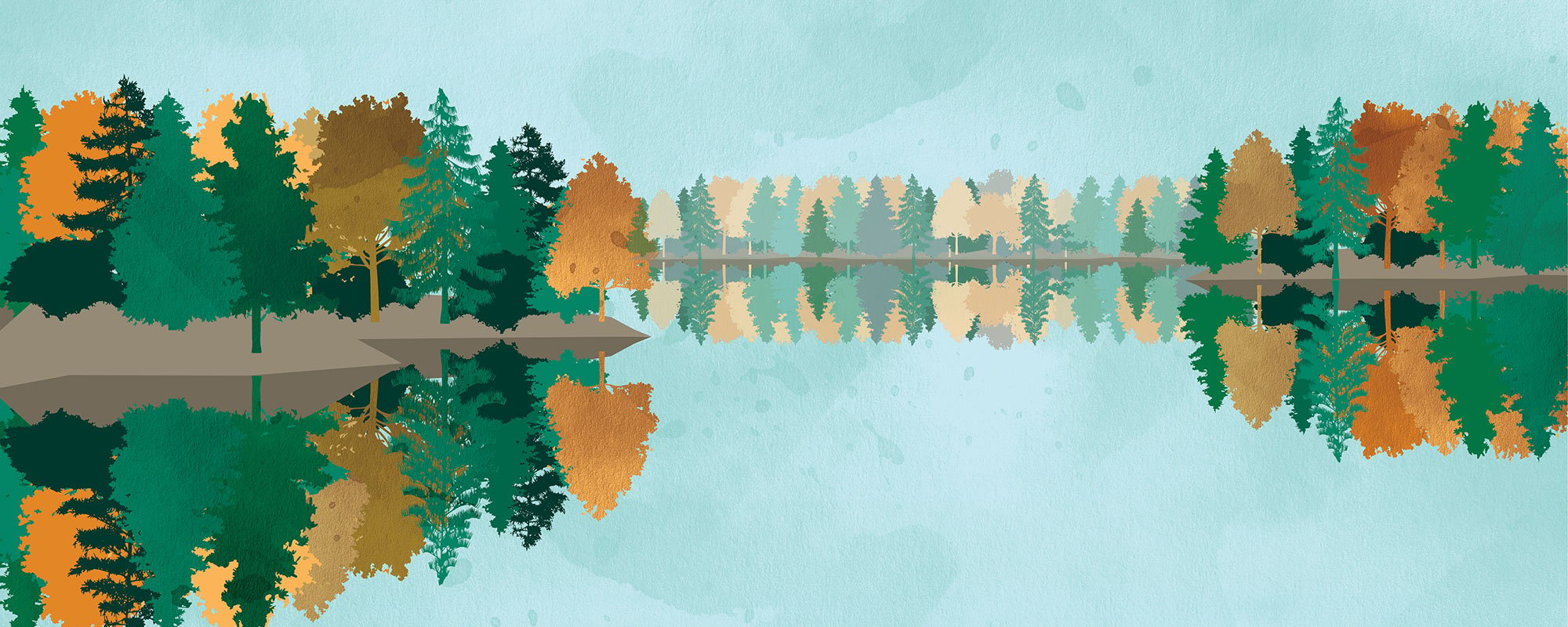 Illustration sjö och träd