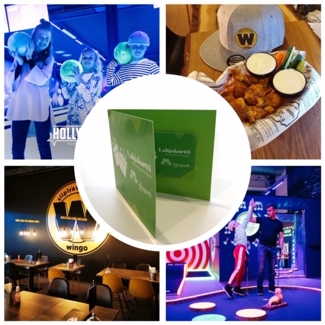 Ideapark lahjakortti, ravintola Wingo ja viihdekeskus hollywood, kuvituskuva.