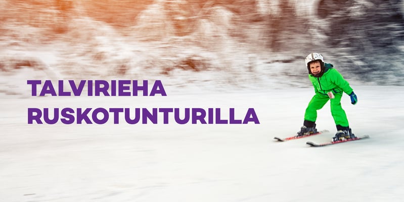 Talvirieha Ruskotunturilla. Nuori laskettelemassa.