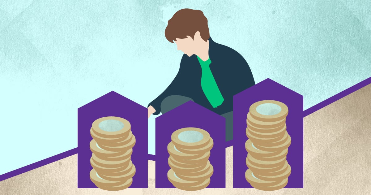 Kuvituskuva kolikkopinoista ja nousevasta korkokäyrästä