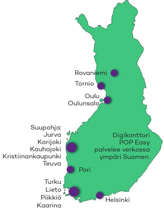 Uuden pankin konttorit Suomen kartalla.