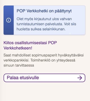 POP Verkkohetken lopetusikkuna