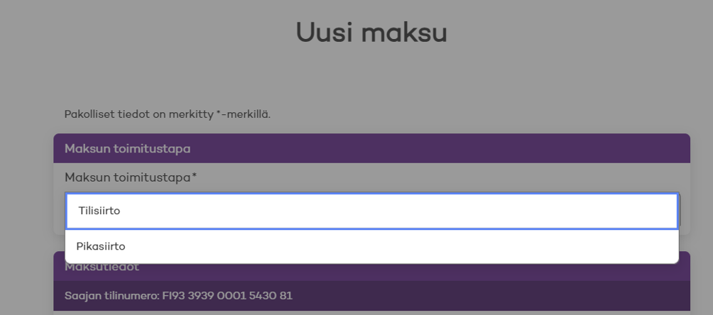 Maksun toimitustapa